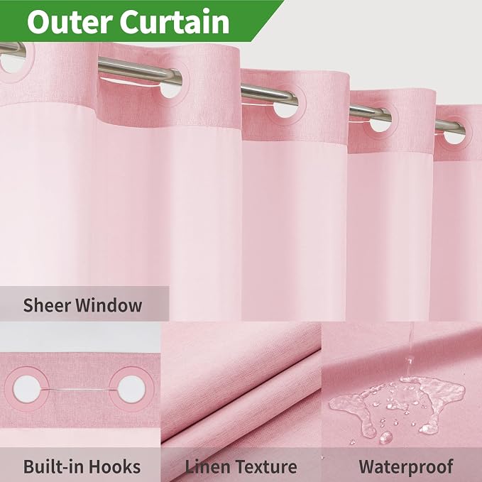 No Hooks Needed Linen Textured Shower Curtain - Image 3