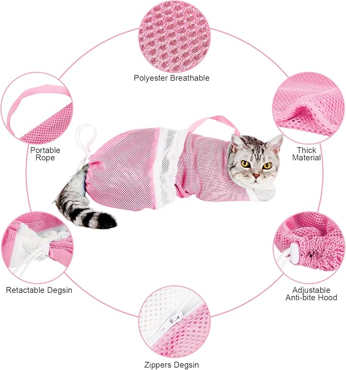 Cat Bathing Bag Adjustable Cat Grooming Net Bag Anti-bite & Anti-Scratch Cat - Image 2