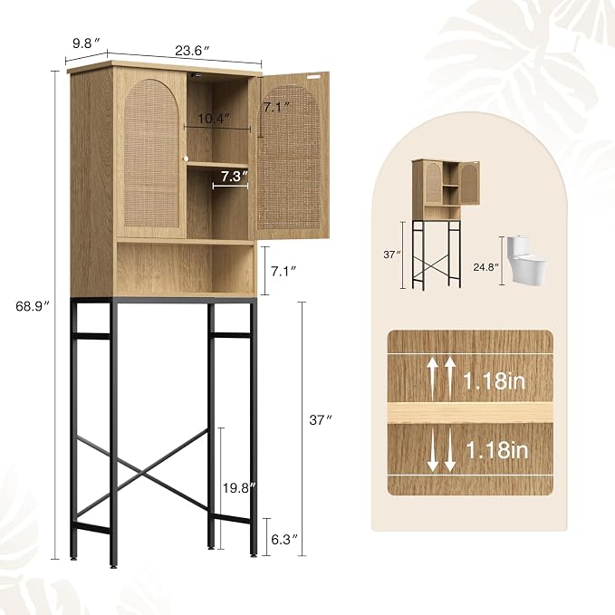 Rattan Toilet Storage Cabinet, Over The Rack Wood Cabinet - Image 2