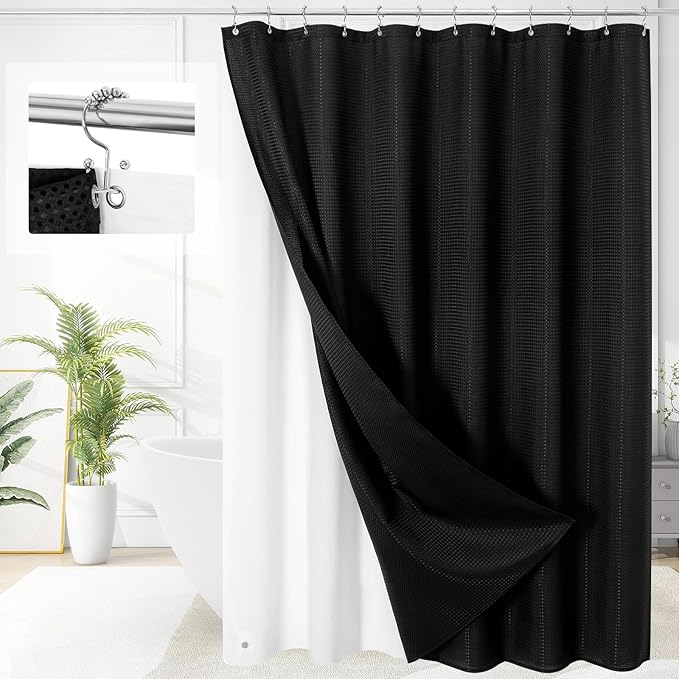 3 in 1 Shower Curtain Set, Waterproof Fabric Shower Curtains by Unknown