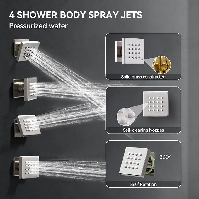 Shower Systems Brushed Nickel Shower Faucet Sets, Bostingner 4 Modes 10+6" - Image 6