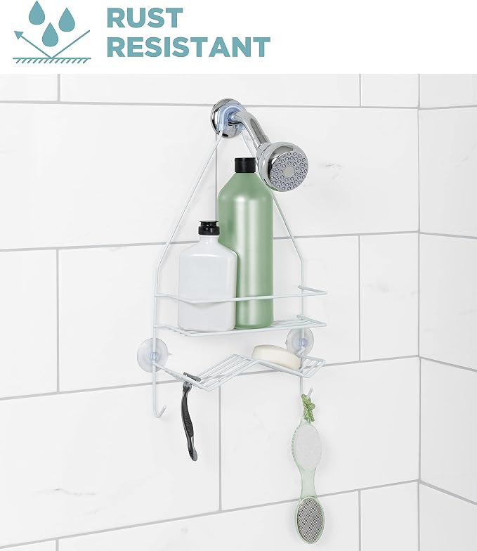 Zenna Home Rust Resistant Hanging Shower Caddy, Over the Shower Head Caddy - Image 2