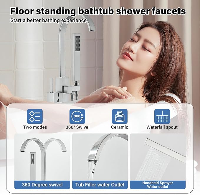 Freestanding Tub Filler, Floor Mount Bathtub Faucet - Image 2
