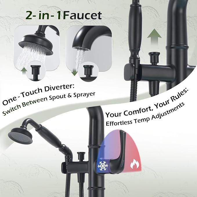 Luxury Free Standing Tub Faucet, Classic Brass Freestanding Bathtub Faucet - Image 5