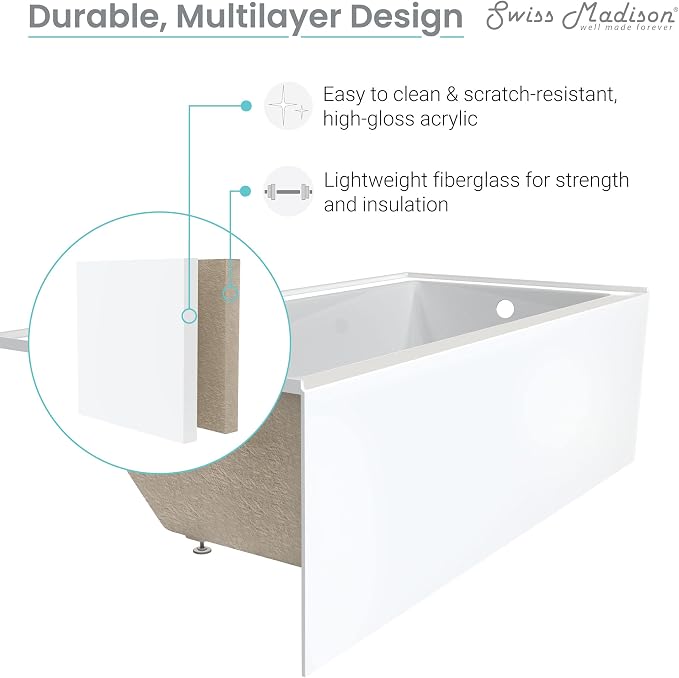 Swiss Madison Well Made Forever Voltaire 48"x32" Acrylic White, Left Hand Drain - Image 8