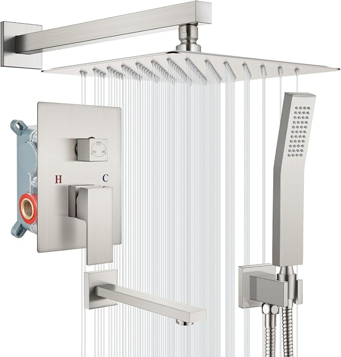 gotonovo Shower System with Tub Spout Wall Mounted Rain Shower Head and Handle by HOME