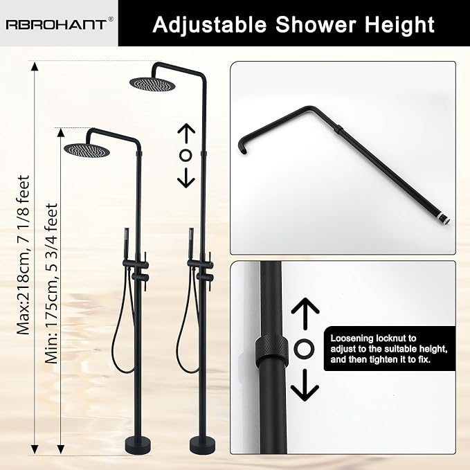 RBROHANT Freestanding Outdoor Shower Black, Height Adjustable Outside Showers - Image 3