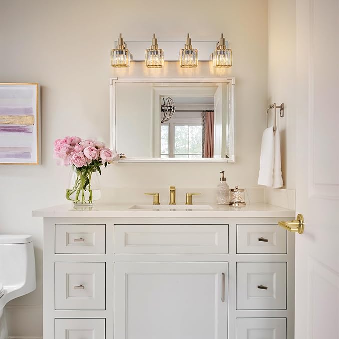 Crystal Bathroom Light Gold Chrome 4-Light Modern Bathroom Vanity Fixtures Over - Image 2