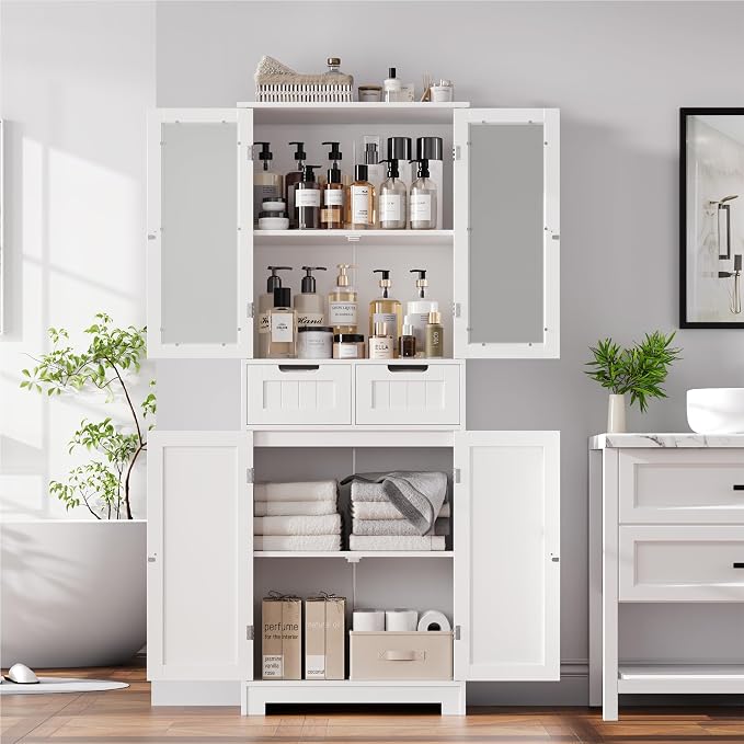 HORSTORS 67" Tall Bathroom Storage Cabinet, Freestanding Linen Cabinet - Image 3