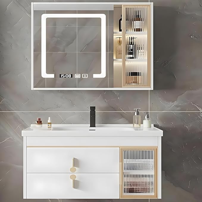 28" Bathroom Vanity with Sink, Floating Bathroom Cabinet Include Smart LED by LUTHXAY