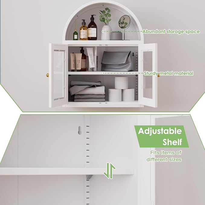Metal Arched Wall Cabinet, Bathroom Wall Mounted Cupboard, Modern Arched - Image 5
