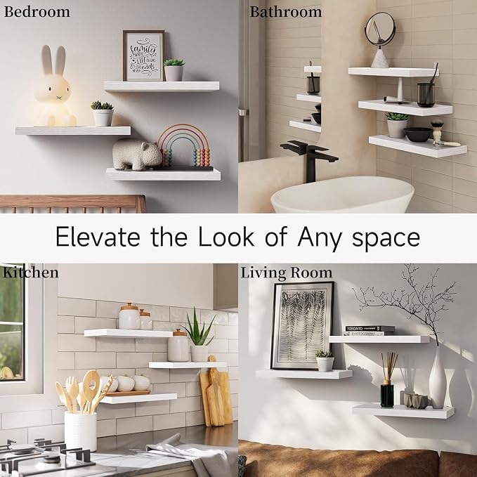 BAYKA White Floating Shelves for Wall – Rustic Wood Wall Shelves - Image 7