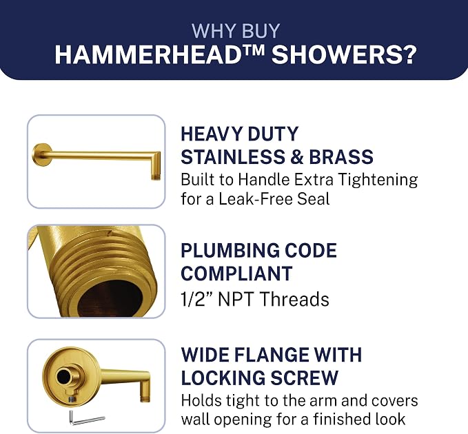 HammerHead Showers® Solid Metal 16 Inch Extended Shower Arm and Flange - Image 2