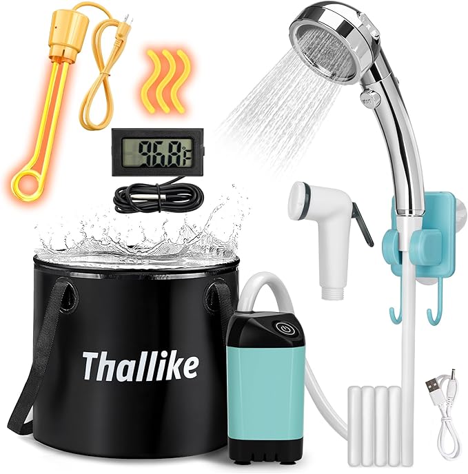 Portable Hot Shower for Camping Shower Tent Kit, 1000W Immersion Heater by Thallike