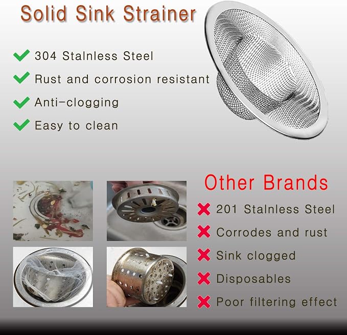 2pcs Heavy Duty Stainless Steel Slop Basket Filter Trap, 3.54" Top / 1.65" Mesh - Image 3