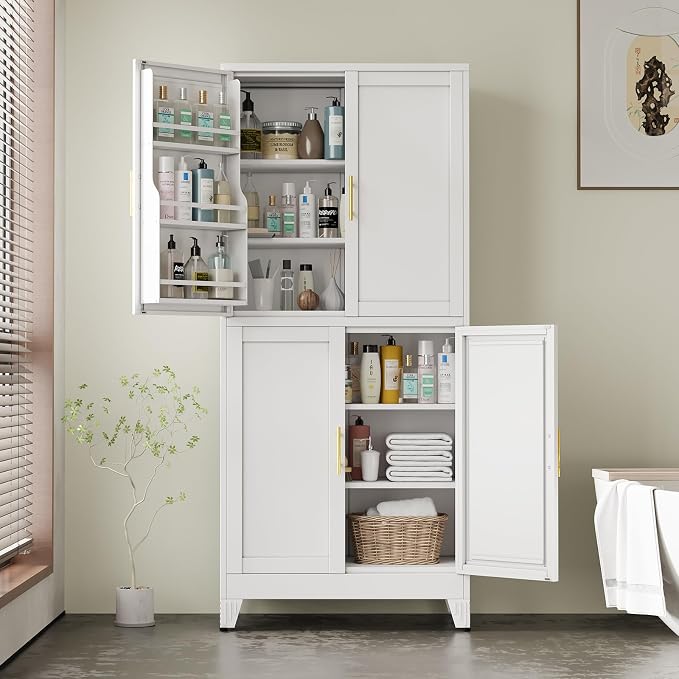 75" Tall Metal Kitchen Pantry Storage Cabinet, Freestanding Cupboard Storage - Image 2