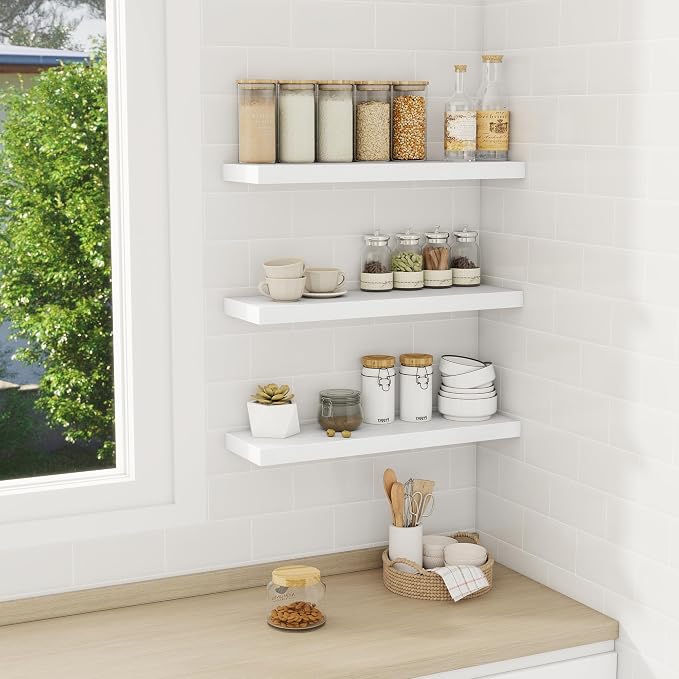 Fun Memories White Floating Shelves Wall Shelf 24 Inch Long, Rustic Bathroom - Image 2