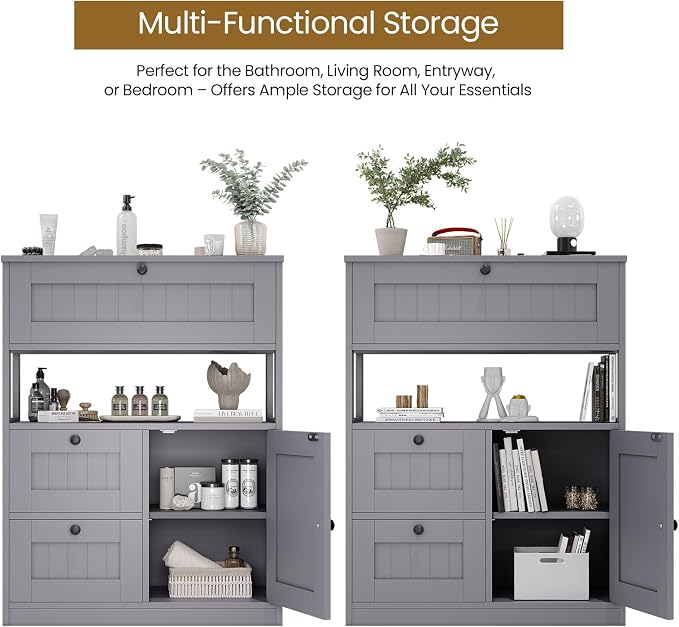 Bathroom Cabinet, Modern Bathroom Floor Storage Cabinet Organizer - Image 5