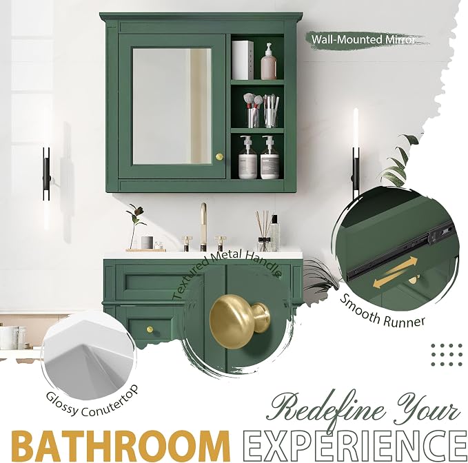 30" Bathroom Vanity with Matching Medicine Cabinet, Modern Sink Storage Cabinet - Image 6