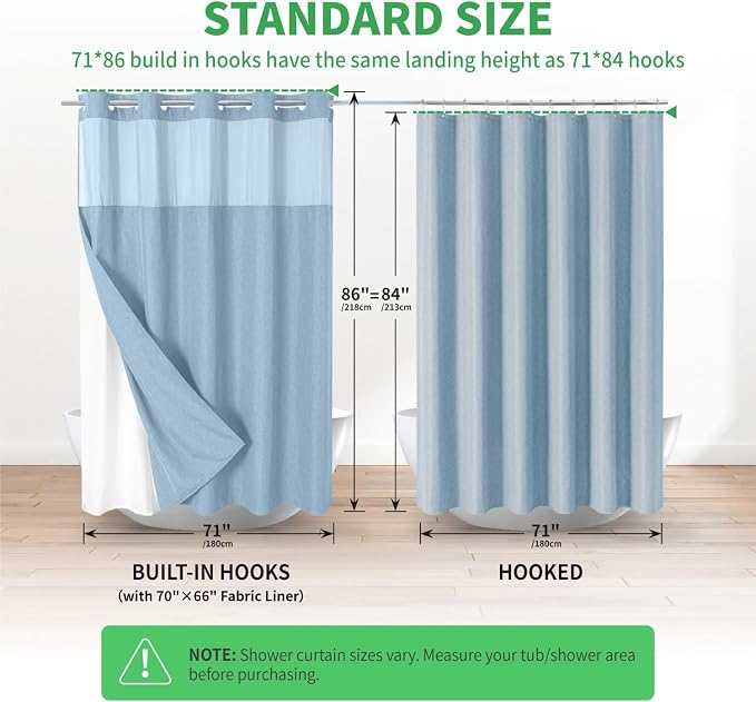Extra Long No Hooks Needed Linen Textured Shower Curtain - Image 7