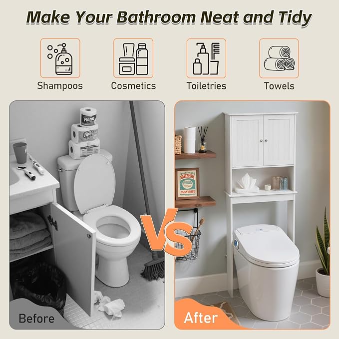 Over The Toilet Storage Cabinet, Behind Toilet Bathroom Organizer - Image 3