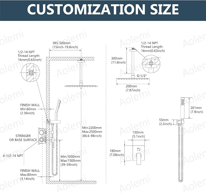 Aolemi Ceiling Mount Rain Shower Head & Handheld Spray - Image 6