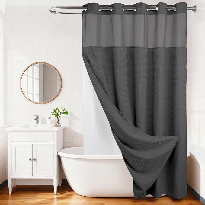 River Dream Heavyweight No Hooks Required Dotted Waffle Weave Shower Curtain - Image 2