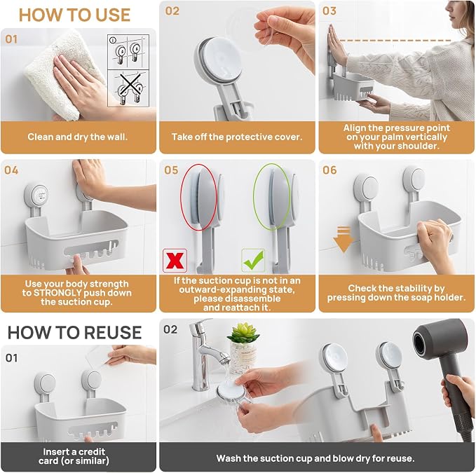 LEVERLOC Shower Caddy Suction Cup 2 Pack, Shower Organizer Removable Bathroom - Image 6