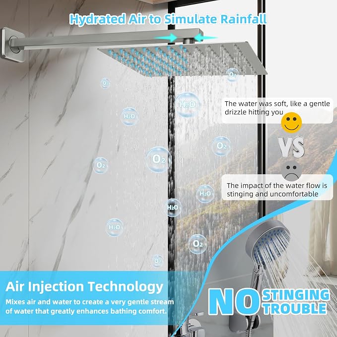 Bathroom Shower Faucet Set，12 Inch Rain Shower Head - Image 5