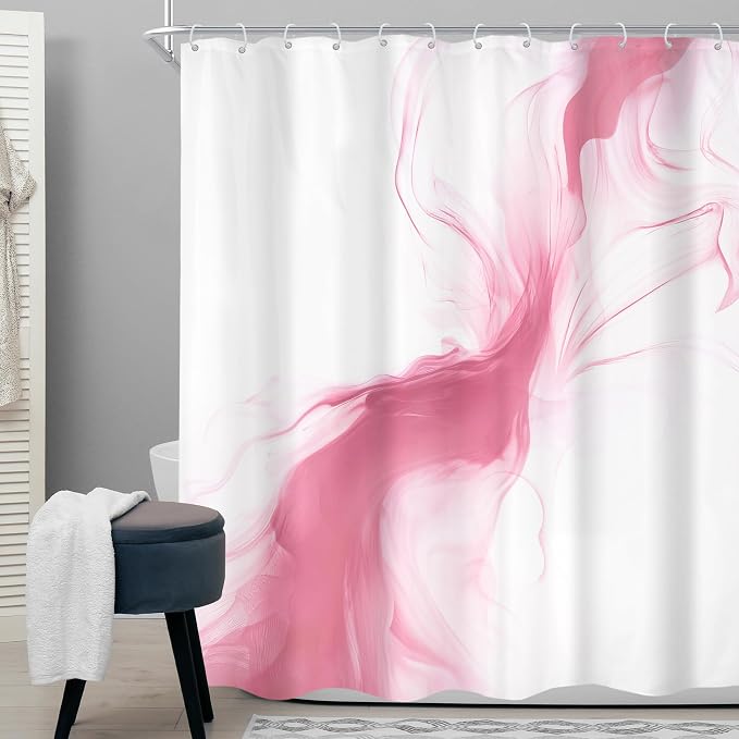 Cinbloo Pink Shower Curtain 60Wx72H Abstract Marble Ombre Modern Ink Texture - Image 2