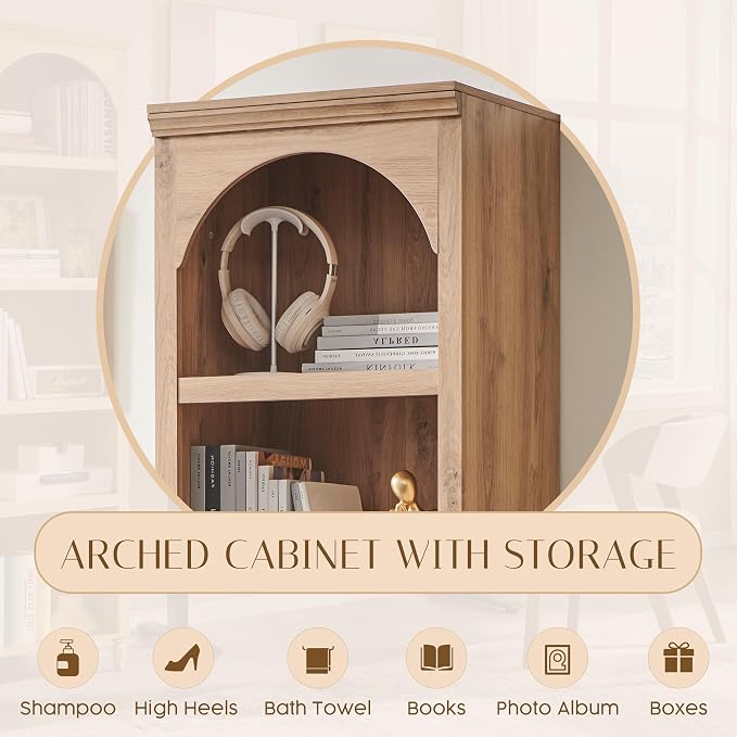 76" Tall Arched Bathroom Storage Cabinet, 5 Tiers Narrow Farmhouse Arched - Image 3