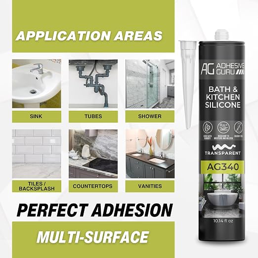 Adhesive Guru AG340 Clear Silicone Sealant, 100% Silicone Caulk, Weatherproof & - Image 4