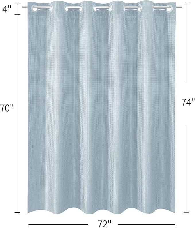 MitoVilla No Hooks Needed Blue Waffle Shower Curtain Liner Set, Modern Waffle - Image 7