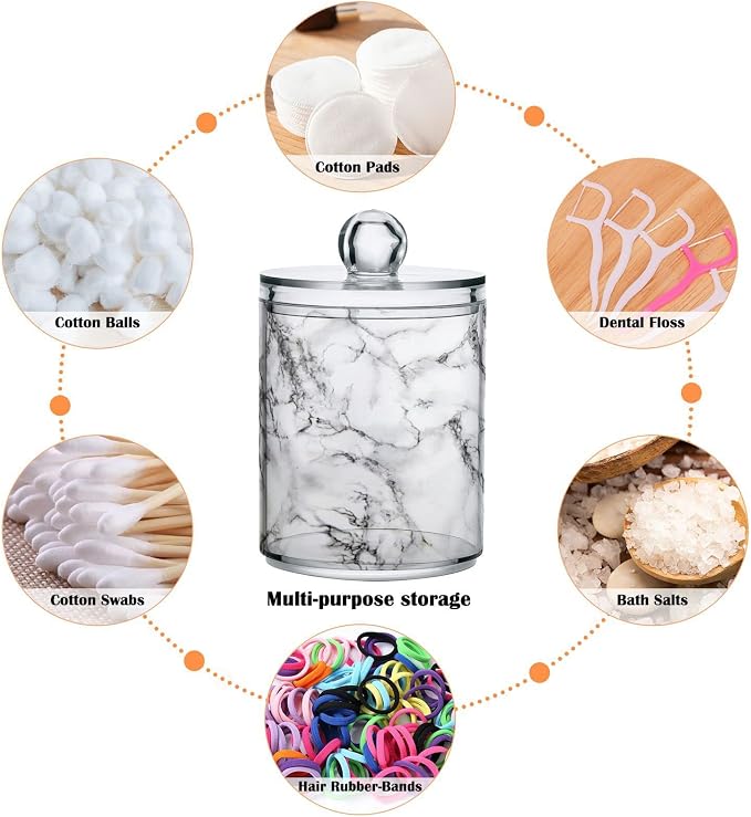 MNSRUU 2 Pack Qtip Holder Organizer Dispenser Stylish White Marble Texture - Image 4