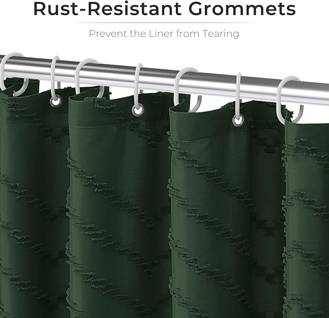 Dark Green Boho Shower Curtain 72 x 72 Inches Woven Fabric Shower Curtain - Image 4