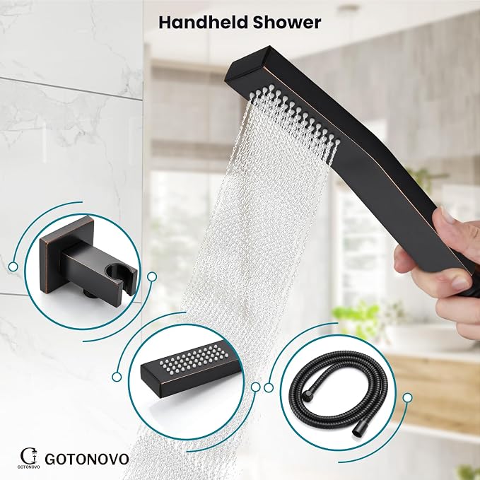 gotonovo Shower System with Tub Spout Wall Mounted Rain Shower Head and Handle - Image 6