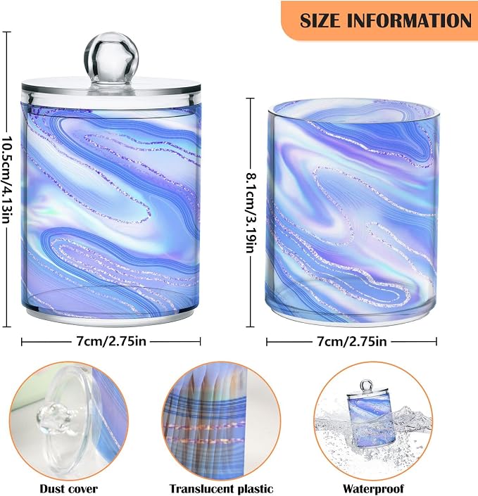 MNSRUU 2 Pack Qtip Holder Organizer Dispenser Liquid Shiny Blue Bathroom - Image 3