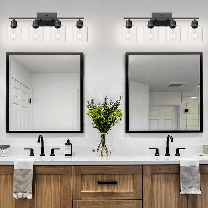 Modern 4 Light Bathroom Light Fixtures, 24 inch Black Vanity Lights - Image 5