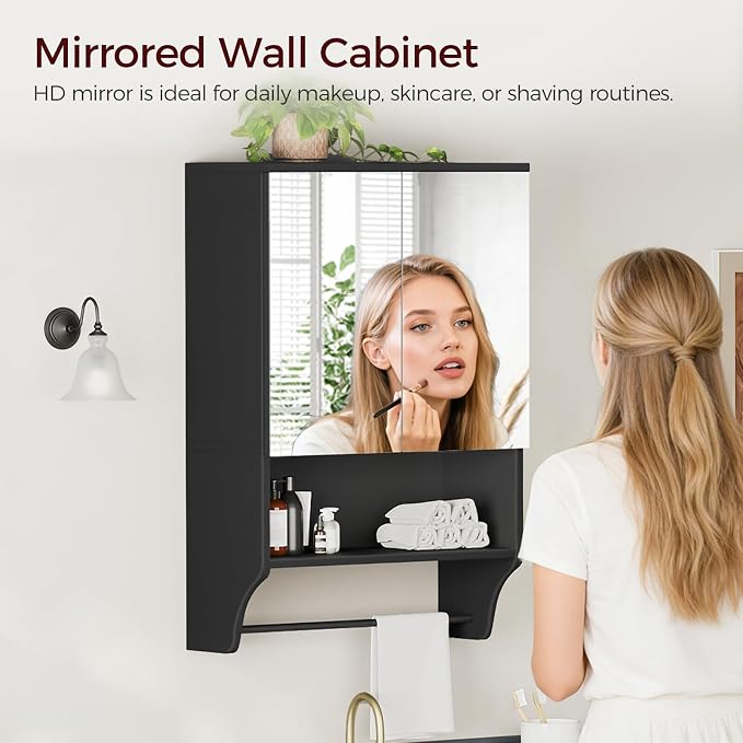 Bathroom Wall Cabinet with Mirror, Medicine Cabinet with 2 Door and Adjustable - Image 4