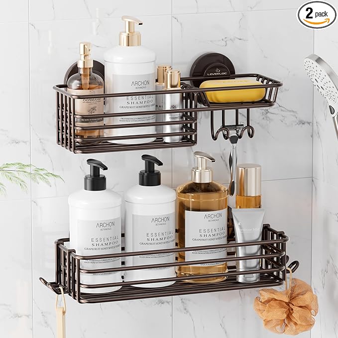 LEVERLOC Shower Caddy Suction Cup, 2 Pack Shelves by LEVERLOC