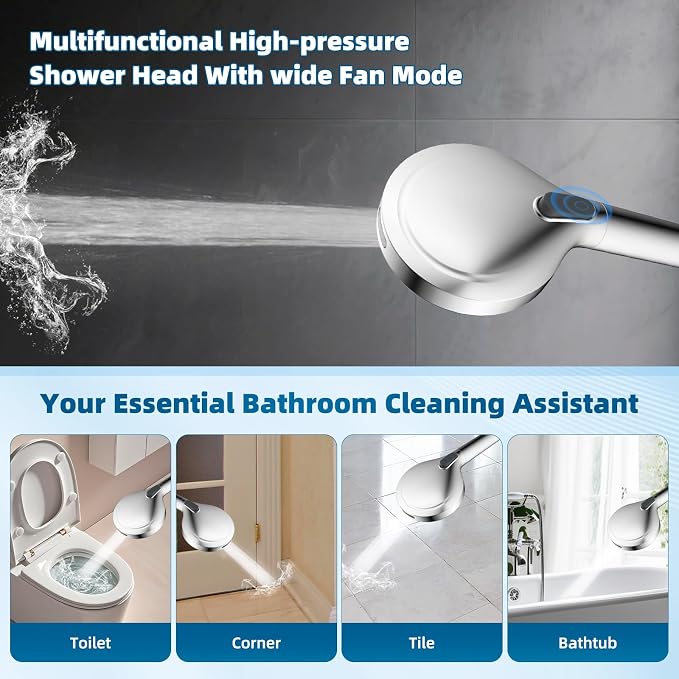 Hibbent All Metal Shower Head, 10 Sprays, Adhesive Showerhead Holder - Image 7