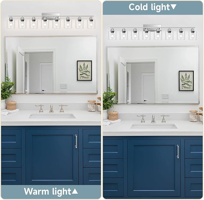Modern Brushed Nickel 8 Light Bathroom Light Fixtures, 52 inch Vanity Lights - Image 4