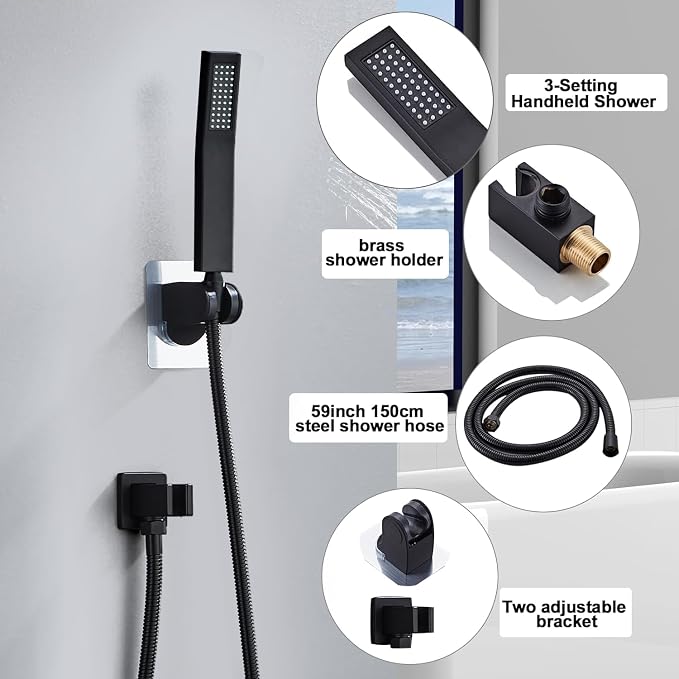 10 Inch Shower Faucet Set Ceiling Mount, High Pressure Rainfall Shower System - Image 5
