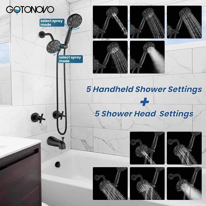 gotonovo 2 Handle Tub Shower Faucet Set Bathtub and Shower Faucet Combo Dual - Image 5