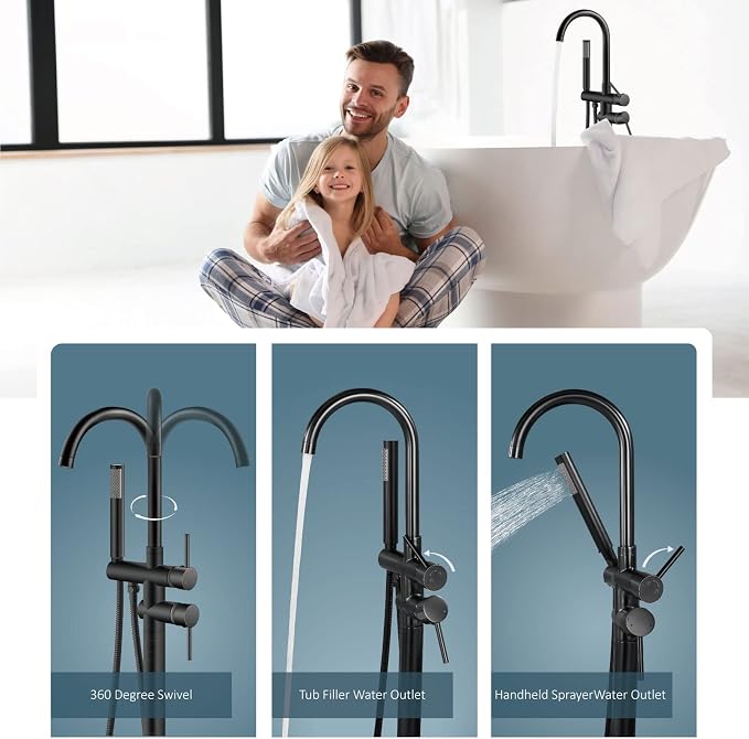 Aolemi Floor Mount Bathtub Faucet Freestanding Tub Filler Standing High Flow - Image 3