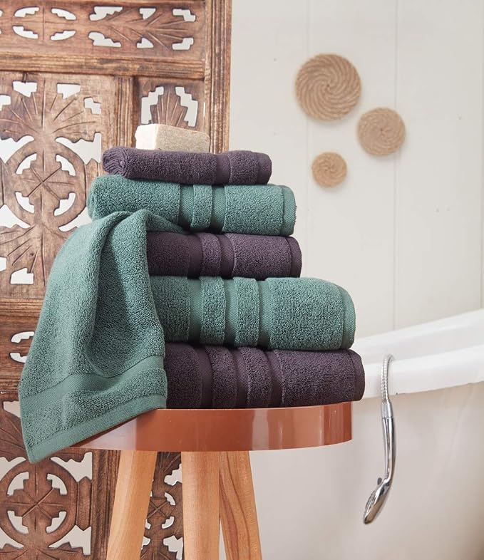 Luxury Hotel & Spa, Turkish Cotton Dark Green Towels Bathroom Sets | 6 Pieces - Image 9