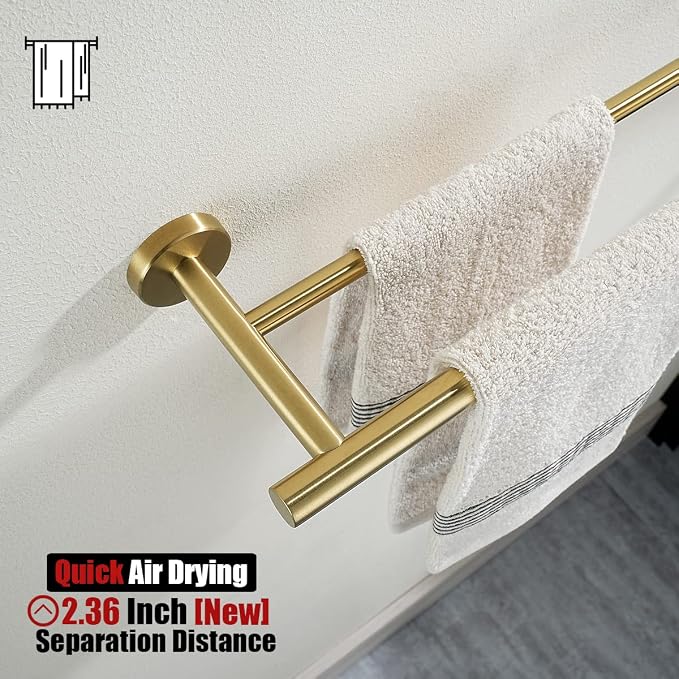 JQK Bathroom Hardware Set, 5-Piece Bath Accessories Set Brass Gold Wall Mount - Image 4