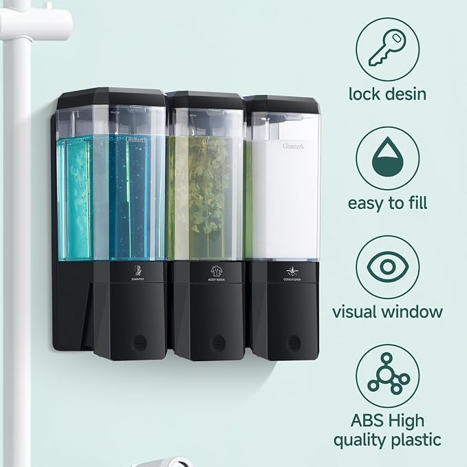 Shampoo and Conditioner Dispenser 3 Chamber No Drill Shampoo Dispenser - Image 2