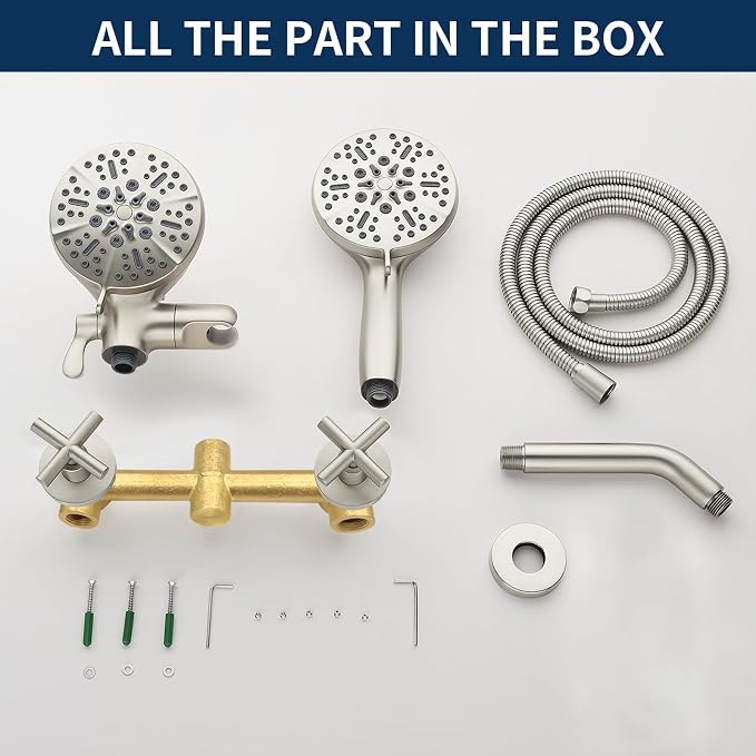 2 Handles Shower Faucet Shower System Complete 2 in 1 Shower Combo Set - Image 6