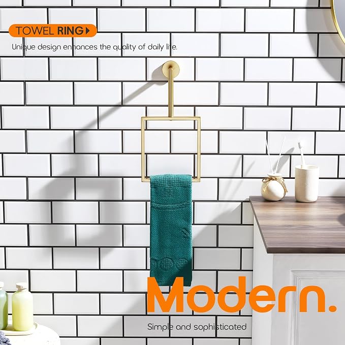 Towel Rings for Bathroom Wall Mounted Vertical Towel Rack Brushed Gold - Image 4